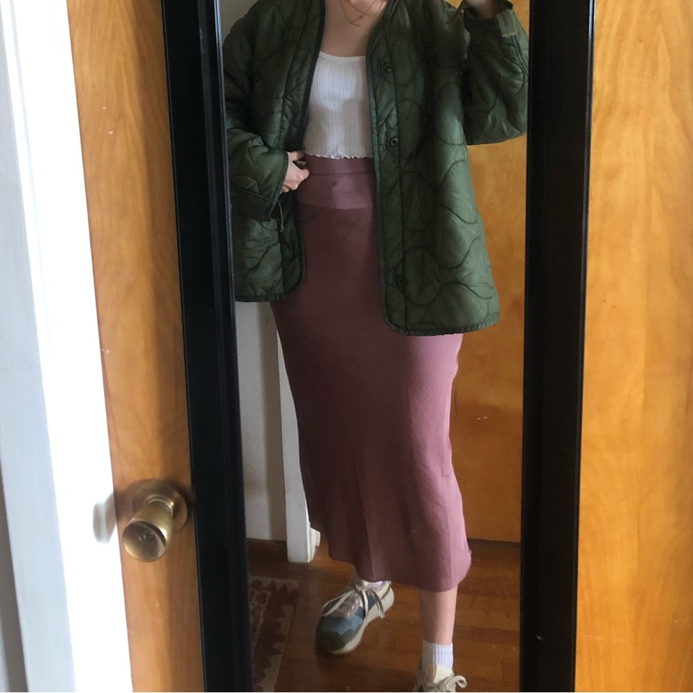 Free People - Dusty Rose Satin Midi Skirt